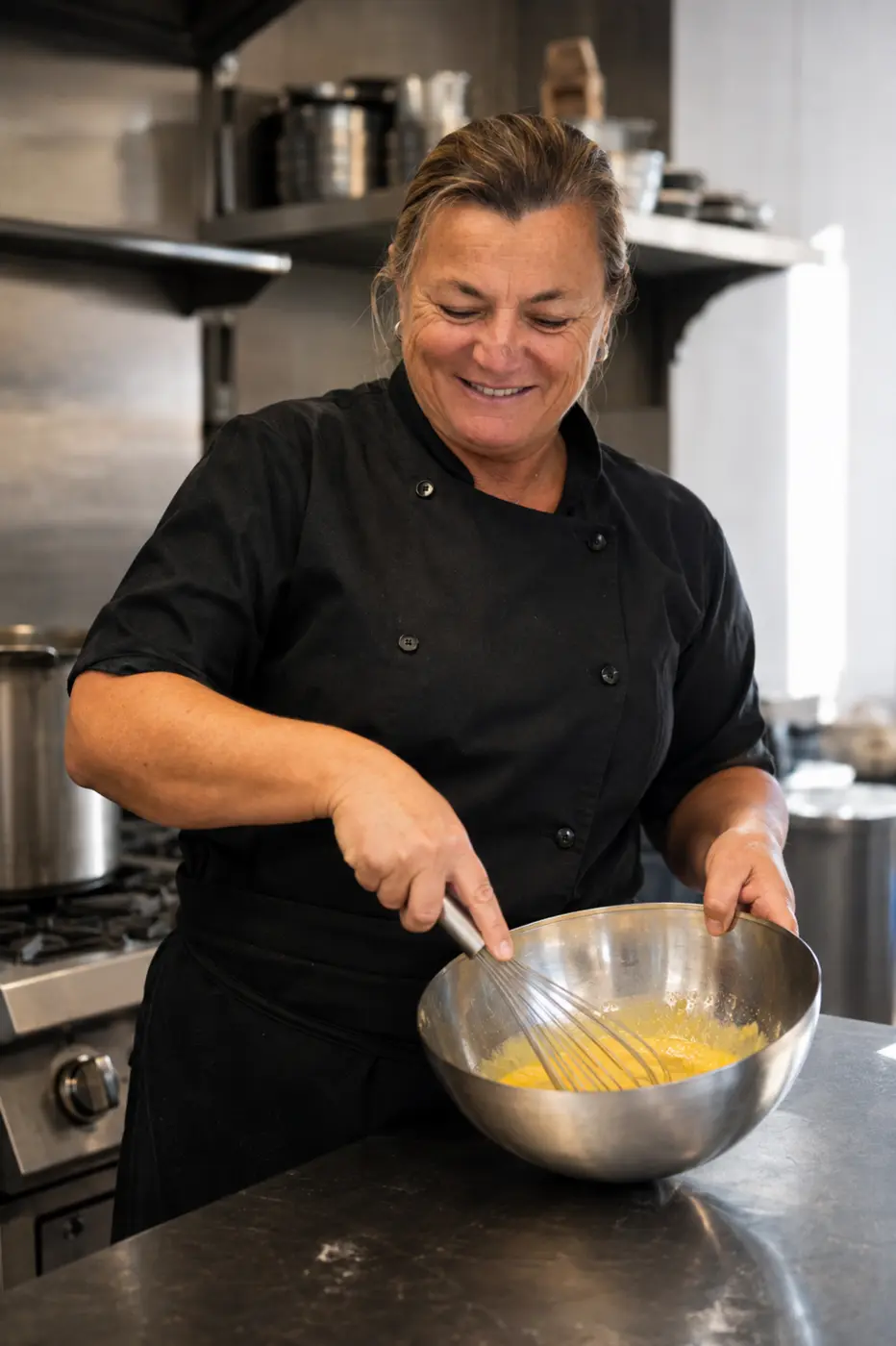 Chef Monica preparing a recipe in the Mamma Monica kitchen